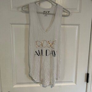 F.I.T. Ladies White "Rosé All Day" V-Neck Casual Graphic Tank Top Size M